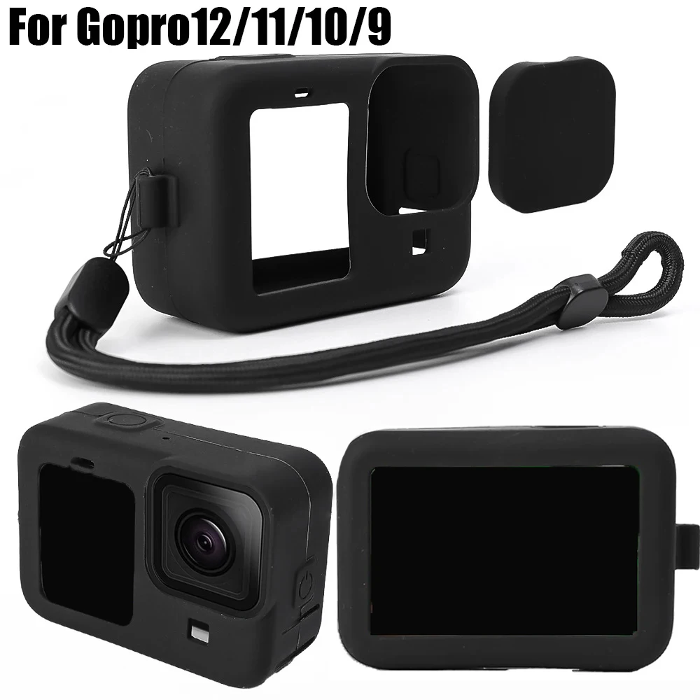 Soft Silicone Protective Case for GoPro Hero 12 11 10 9 Camera Full Cover Shell Protector Sleeve with Lanyard for GoPro 12 11 10