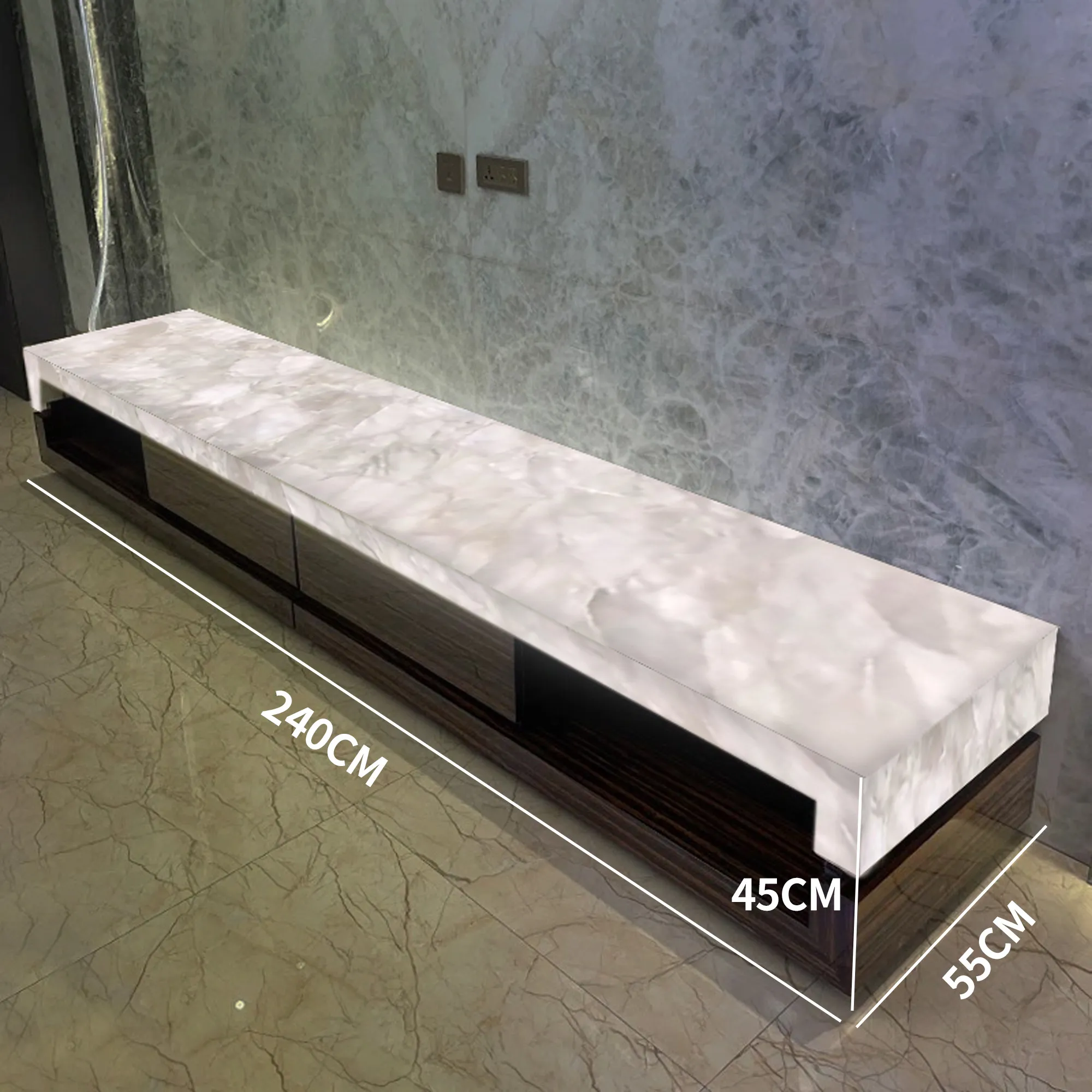Simple European natural jade TV cabinet Villa large apartment living room high-end luminous luxury stone TV cabinet