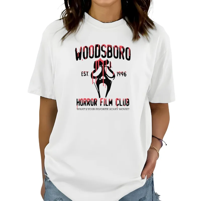 Woodsboro Horror Film Club T-Shirt Woodsboro Horror Film Club Shirt Scream Ghost Graphic Printed Tshirt