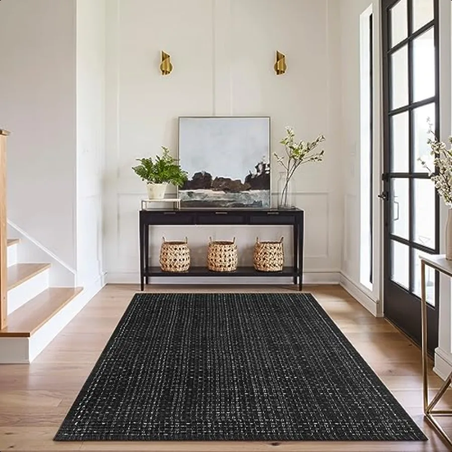 Washable Area Rug 3' x 5' Woven Cotton NonShedding Kitchen Rugs Braided Farmhouse Rug Indoor Door Mats for Entryway Bedroom Liv