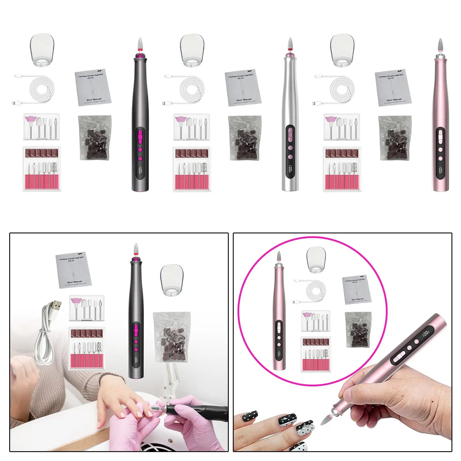 

Беспроводная дрель для ногтей, электрическая пилка, компактная шлифовальная машинка для ногтей для полировки и обрезки