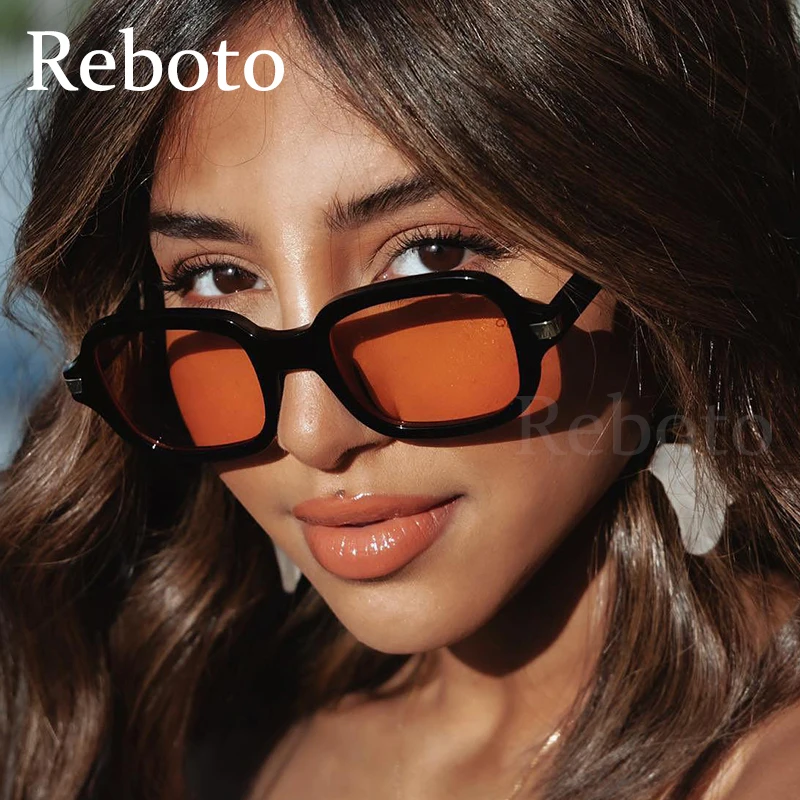 Vintage Square Women\'s Sunglasses Trend 2022 Fashion Brand Designer Popular Orange Sunglasses Ladies Retro Rivet Small Glasses