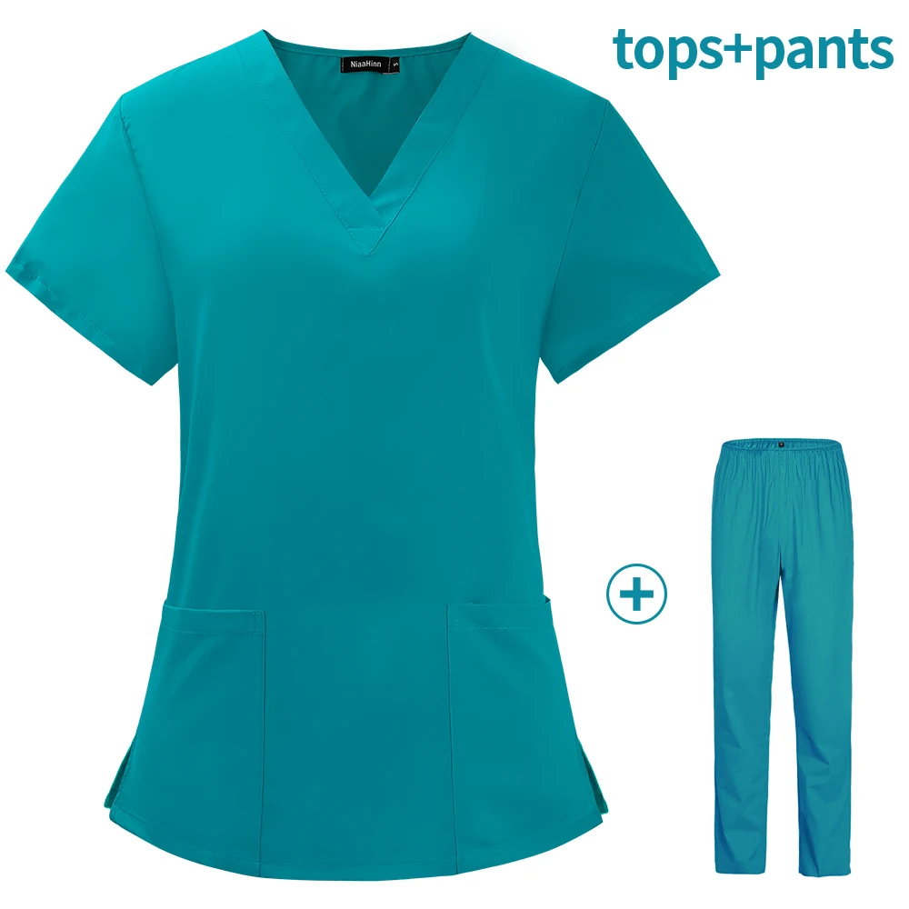 Unisex V-Neck ternos médicos para Pet Grooming, Scrubs Set, Spa uniformes, roupas de trabalho, Tops e calças de alta qualidade