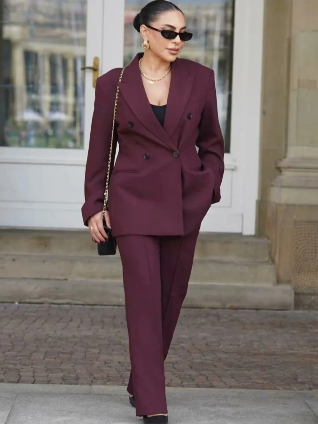 

Casual Loose Blazer Coat Women Elegant Chic Pockets Double Breasted Suit Jackets New Spring Office Lady Fashion Outerwear