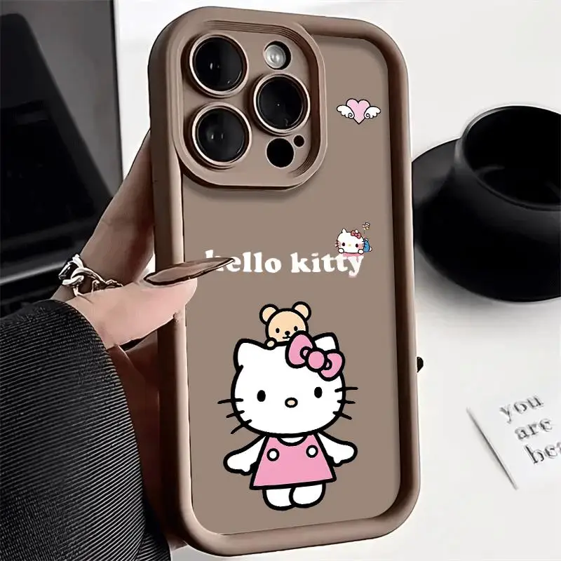 Floral Sanrio Hello Kitty for Apple Iphone 16 15 14 13 12 11 XS XR X Pro Max Plus Cover Lovely Anti Fall Measures White Case