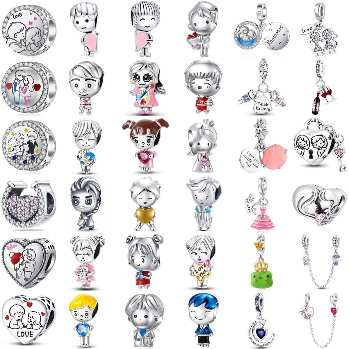 

Fashion 925 Sterling Silver Valentine's Day Series Boy Girl Skirt DIY Fine Beads Fit Original Pendant Women Bracelet Accessories