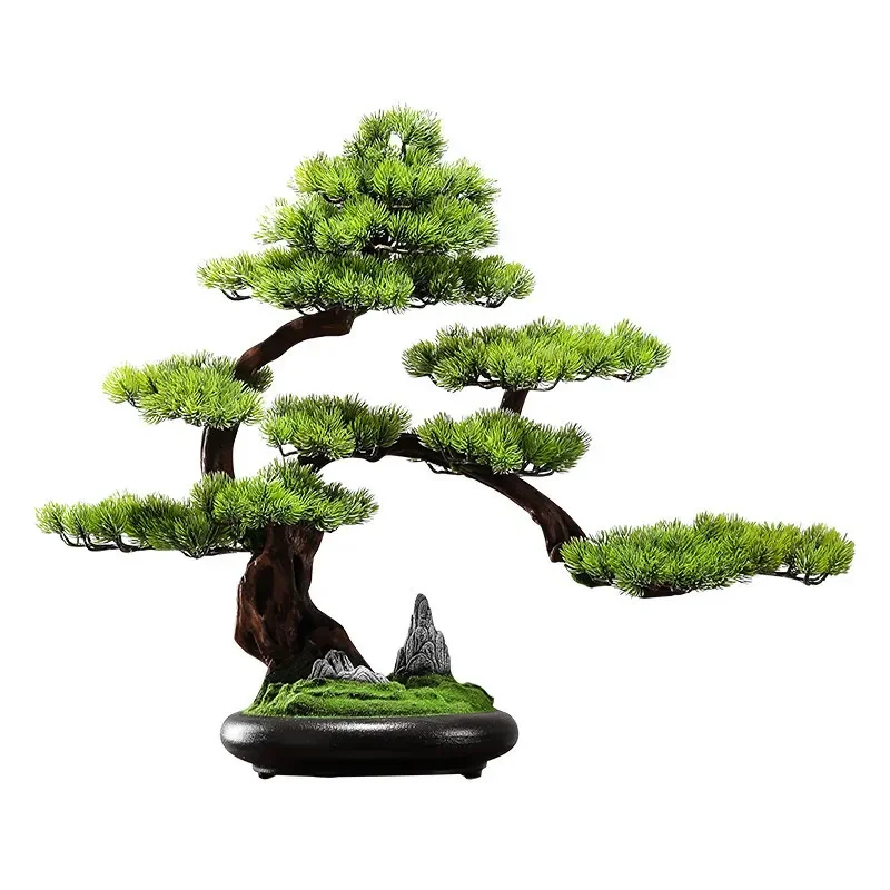 New Chinese-style simulated welcome pine ornament, living room entrance office tea table hotel green plant Luo Hansong home