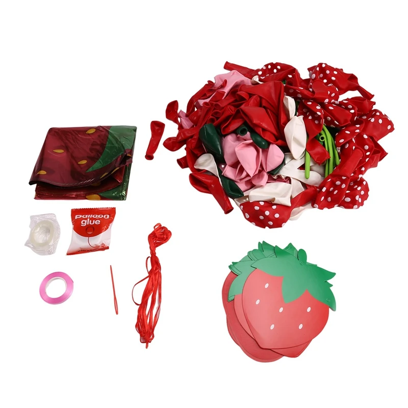 

Strawberry Balloon Arch, 157 PCS Strawberry Balloon With Red Pink Green Latex Balloons And Strawberry Foil Balloons