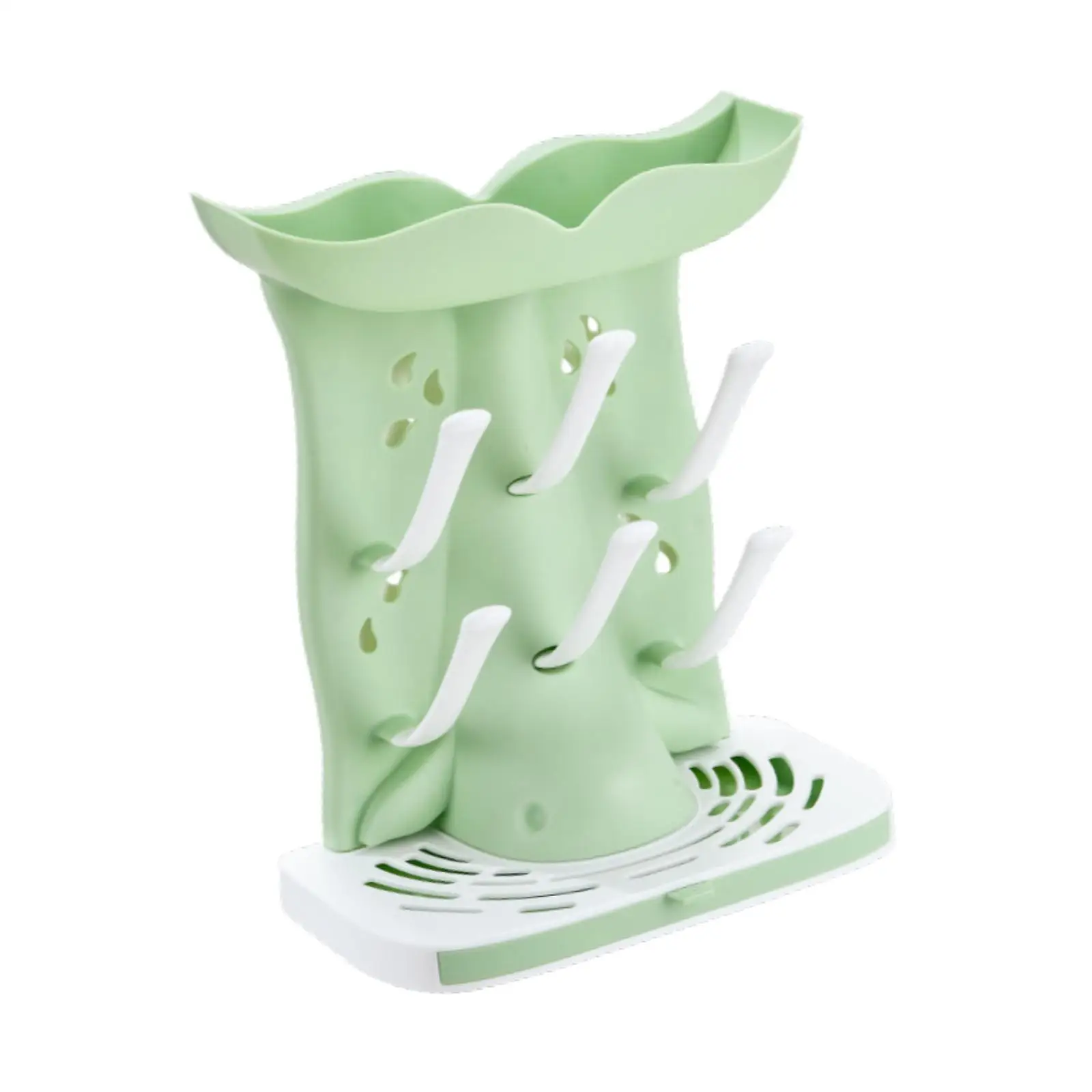 Baby Bottle Drying Rack 6 Hooks Nipples Pacifier Holder Dispenser Easy to Clean Portable Reusable Kitchen Space Saving with Tray
