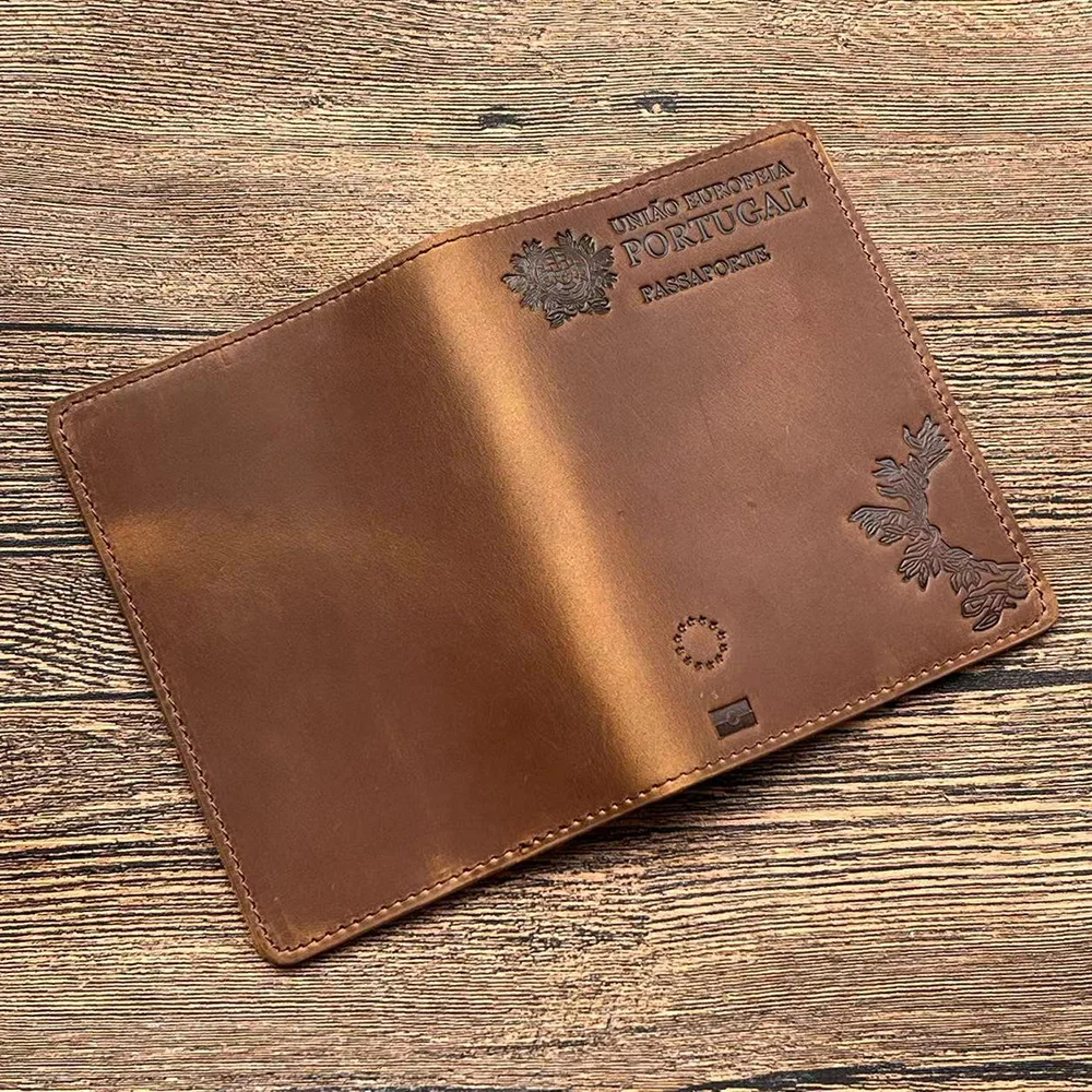 Genuine Leather Passport Cover Portugue Retro Cow Leather Portuguese Passport Holder Passport Case Unisex Travel Wallet Passport