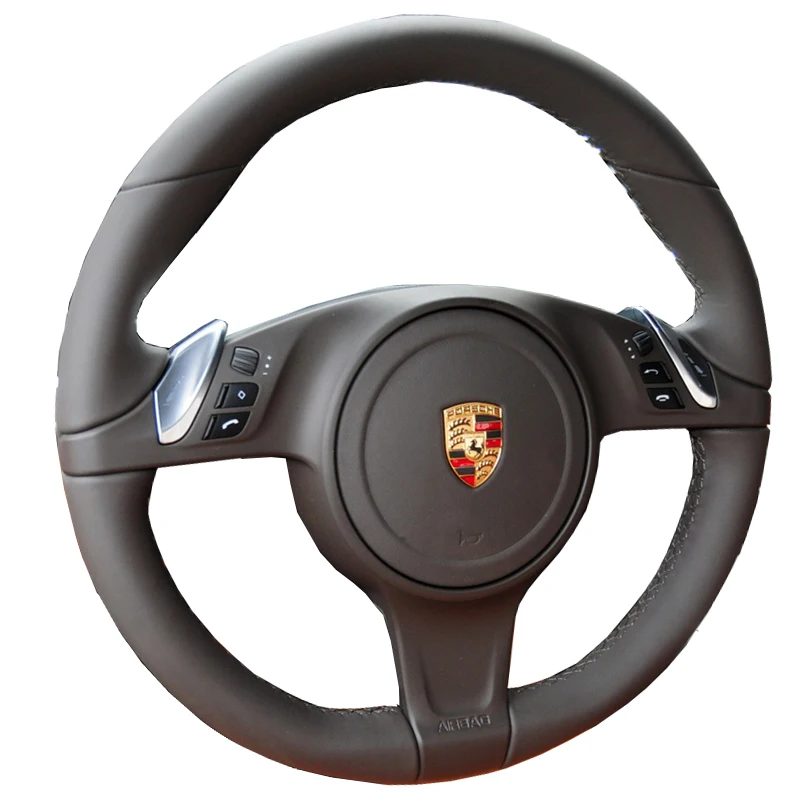 Nappa leather Customized Car Steering Wheel Cover For Porsche 911 991 Boxster 981 Cayman Cayenne Panamera Black