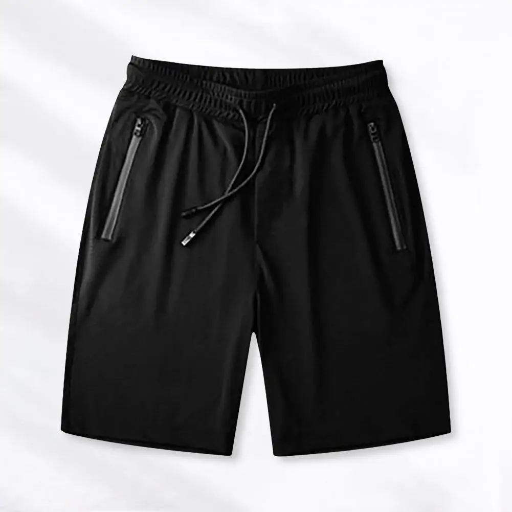 Elastic Waistband Shorts Internal Drawstring Athletic Shorts Stay Dry Ice Silk Athletic Shorts with Zipper Pockets for Men