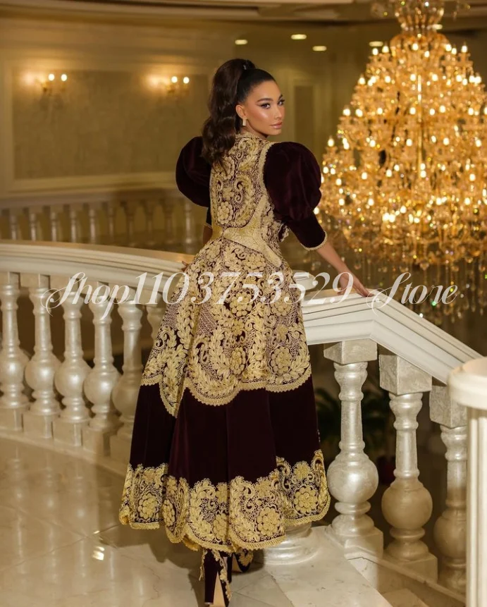 Albanian Prom Dresses Luxury Bubble Short Sleeve Beaded Applique Custom Middle Eastern Ethnic Dresses فساتين للمناسبات الخاصة