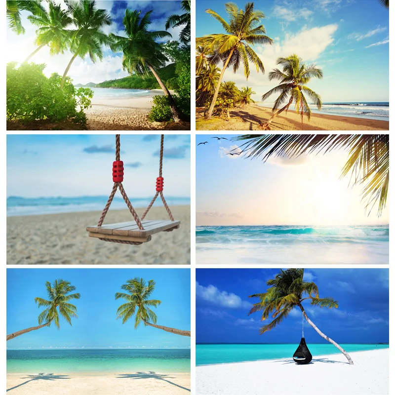 Summer Tropical Sea Beach Palms Tree Photography Background Natural Scenic Photo Backdrops Photograph Studio Props 21930 HJK-03