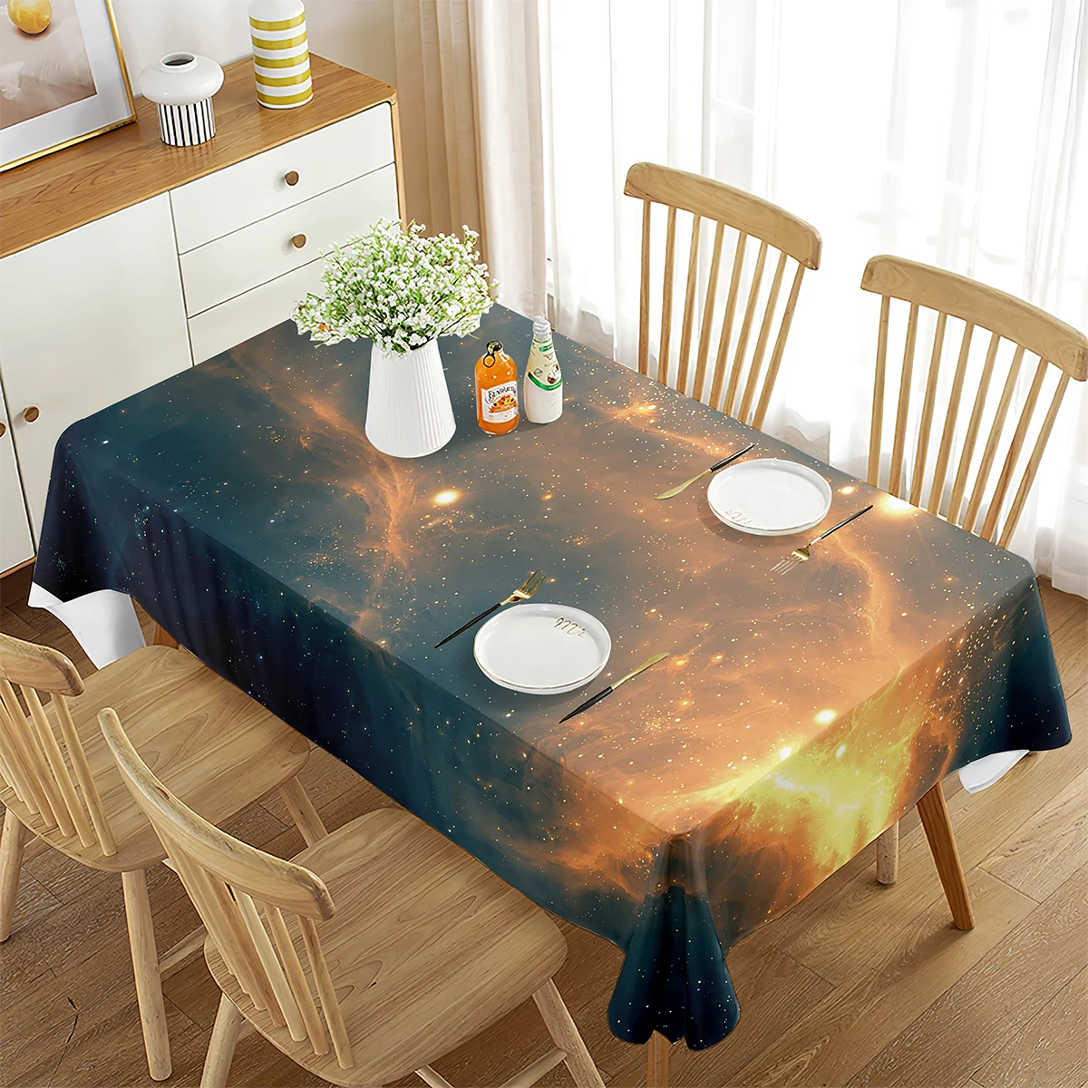 Outer Space Tablecloth, Galaxy Stars Planets In The Universe Milky Way, Rectangular Table Cover for Dining Room Kitchen Decor