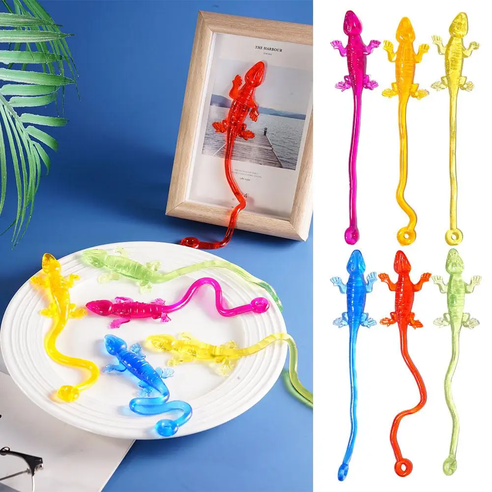 12pcs Sticky Lizard Toy TPR Stretchable Wall Climbing Reptile Toy Kids Party Favor Funny Prank Toy Random Color