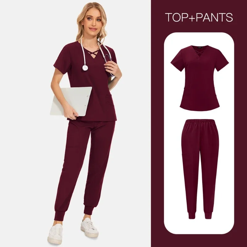 women-scrub-uniform-short-sleeve-top-long-pants-professional-workwear-for-operating-room-nursing-home-beauty-salon-dental-clinic