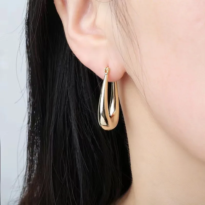 أقراط كلاسيكية على شكل قطرة هندسية ، حلقة دائرية سميكة متعددة الاستخدامات ، رياح معدنية باردة