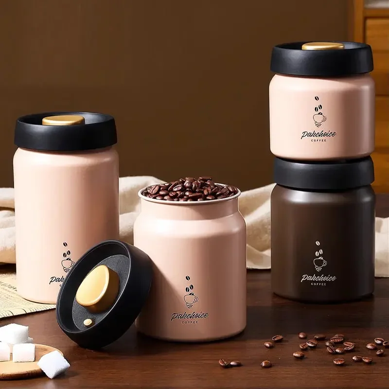 Presstyp Kaffeebohnen Vakuumversiegelter Tank Kaffeebohnen-Aufbewahrungsflasche Edelstahl Lebensmittel Körner Tee Süßigkeiten Vorratsdose