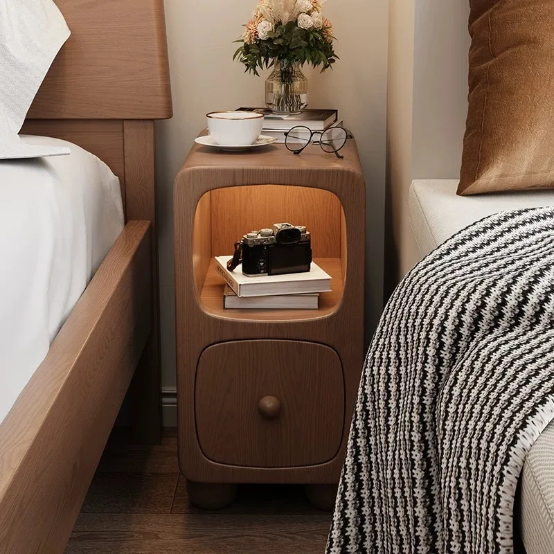 Solid wood bedside table Small apartment bedroom Simple bedside table