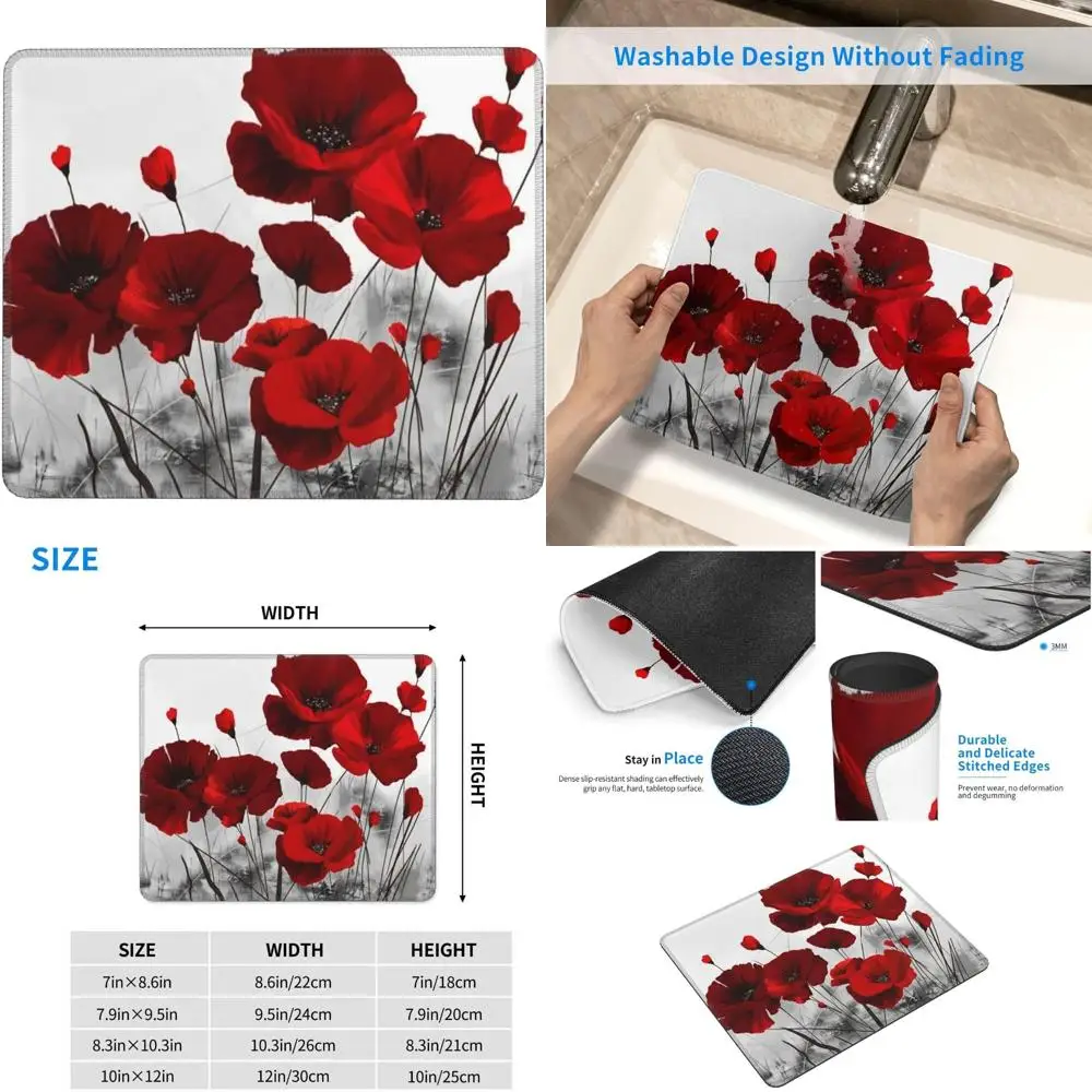 

Игровой коврик для мыши Red Poppy Flower с прошитыми краями и противоскользящим резиновым основанием, 8,3 x 10,3 дюйма