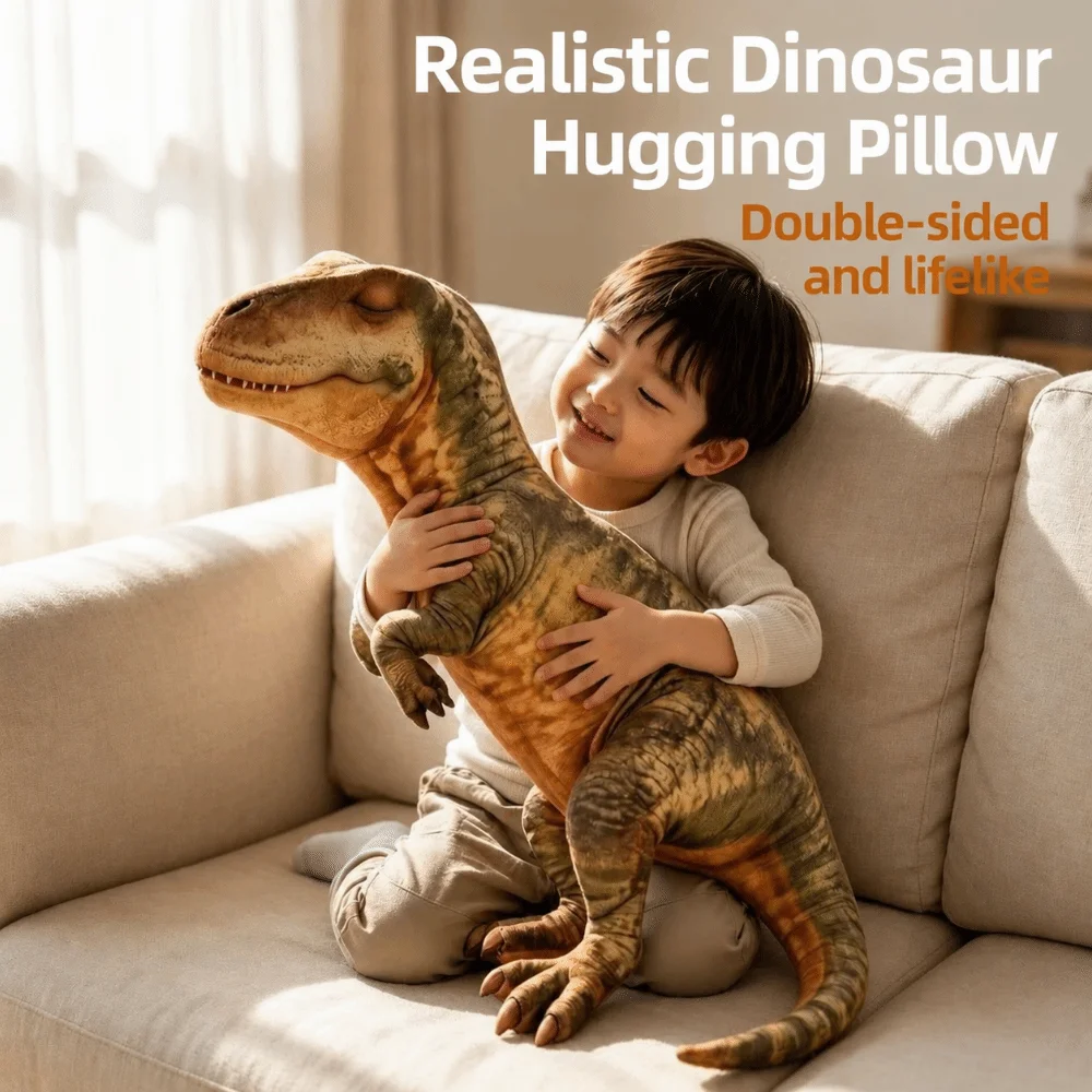 3D Design Dinosaur Plush Pillow Lifelike Dinosaur Cotton Filling Realistic Sleeping Dinosaur Kawaii Style Funny Shape