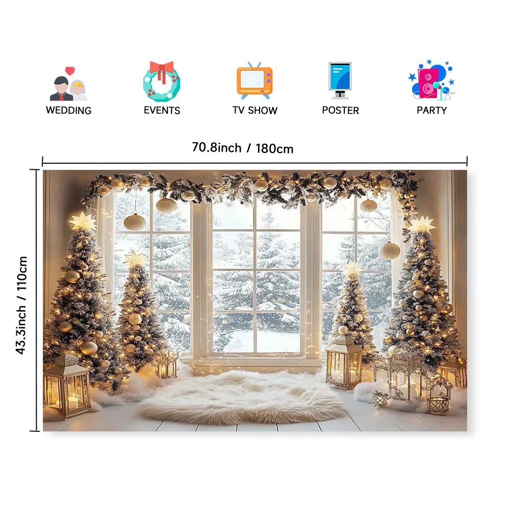 1pc winter window scene background with snow-covered trees, elegant snow window pane design, Christmas, New Year