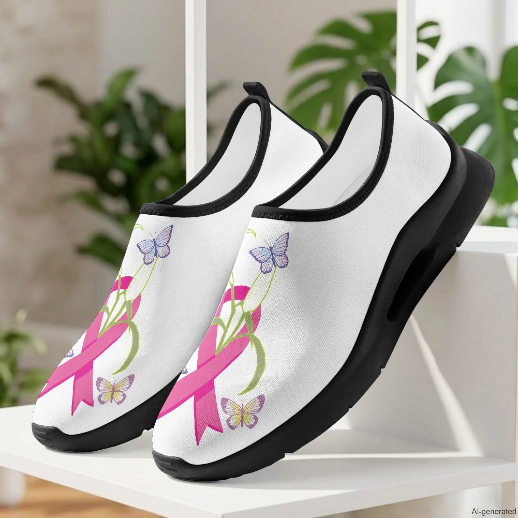 XIXIRIMIDO Women\\'s White Nursing Shoe Casual Shoes Slip On Walking Shoes Pink Ribbon Breast Cancer Shoes Male Sneakers 35-48