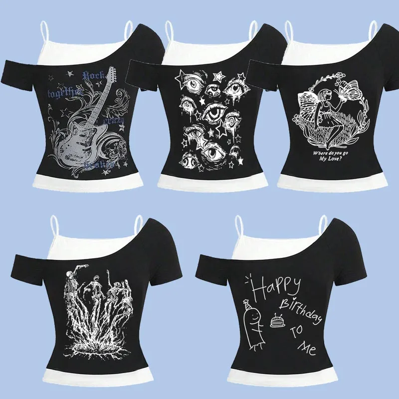 

Retro contrasting fake two piece long sleeved T-shirt for women in spring and autumn 2025, slimming vest base shirt