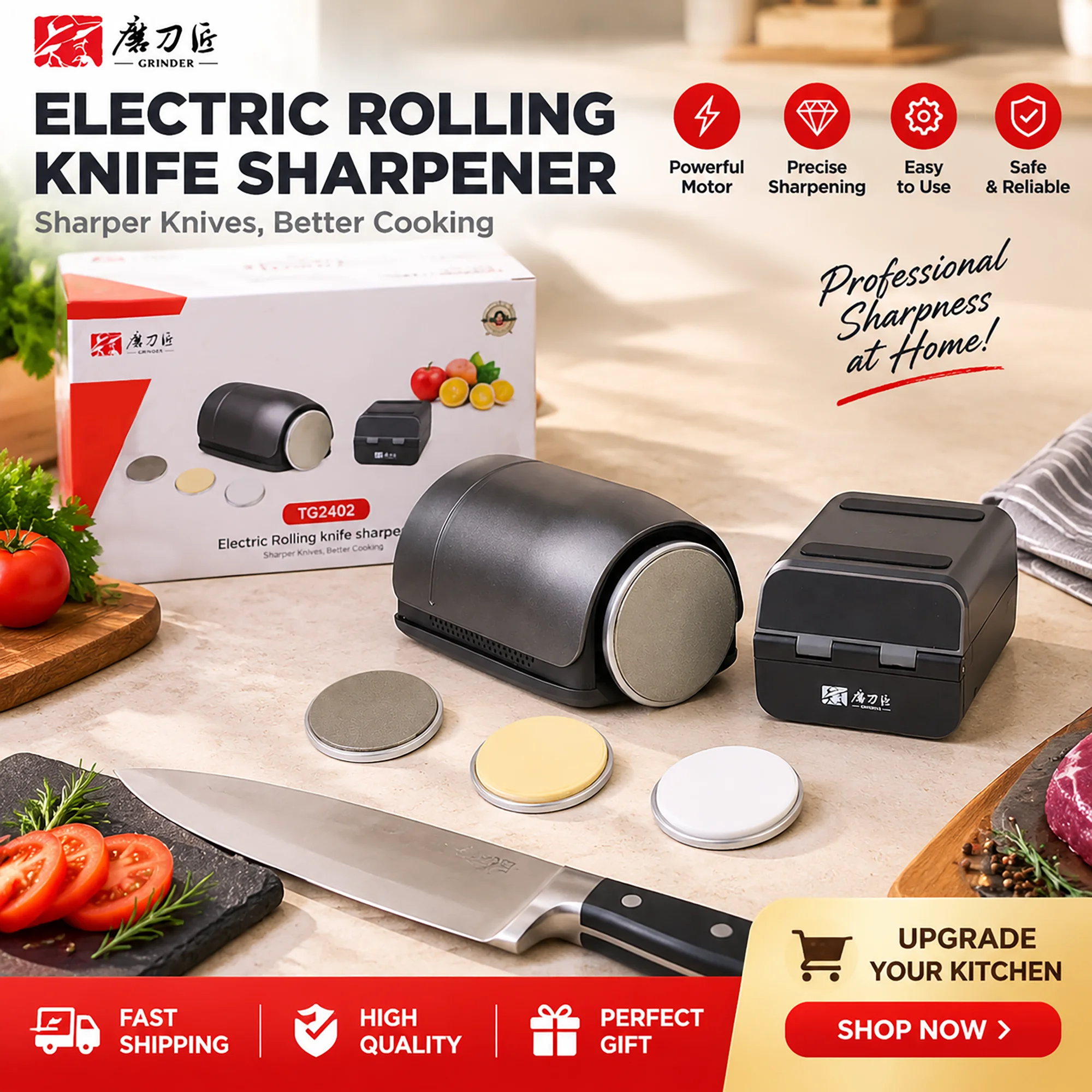 Taidea Electric Rolling Knife Sharpener 360 600 3000 6000 Grit Diamond Corundum Sharpening Tool 350RPM 8W Kitchen Must Have