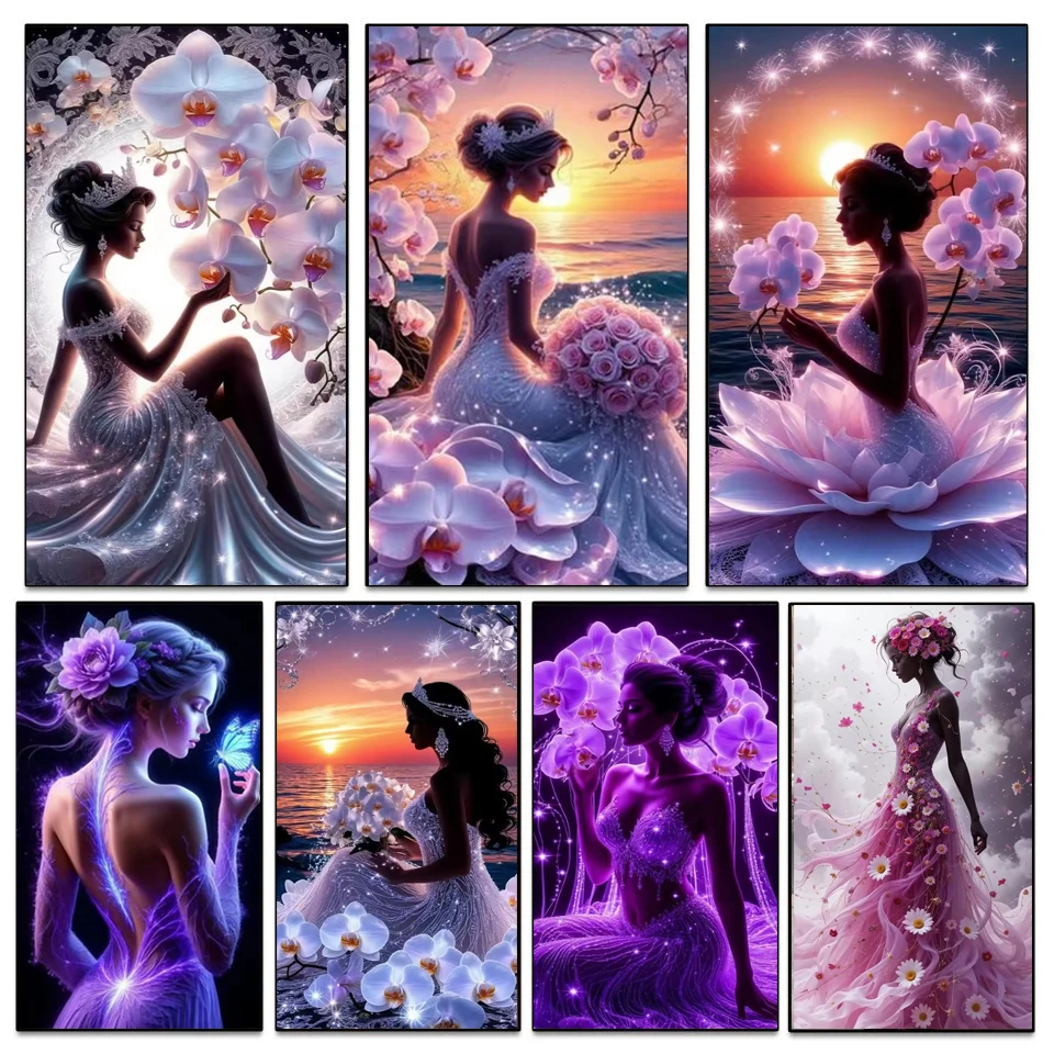 

Beauty Woman Flowers 5D Diamond Painting Large Size Full Square Round Diamond Art Mosaic Embroidery Kits,Diy Home Decor Gifts