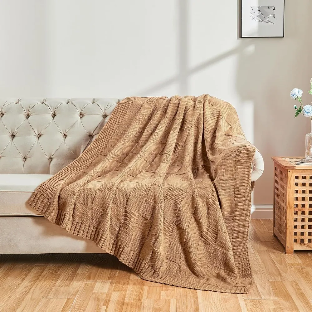 Bohemian Knitted Throw Blanket Lightweight Soft Camping Blanket for Outdoor Picnic, Travel & Beach