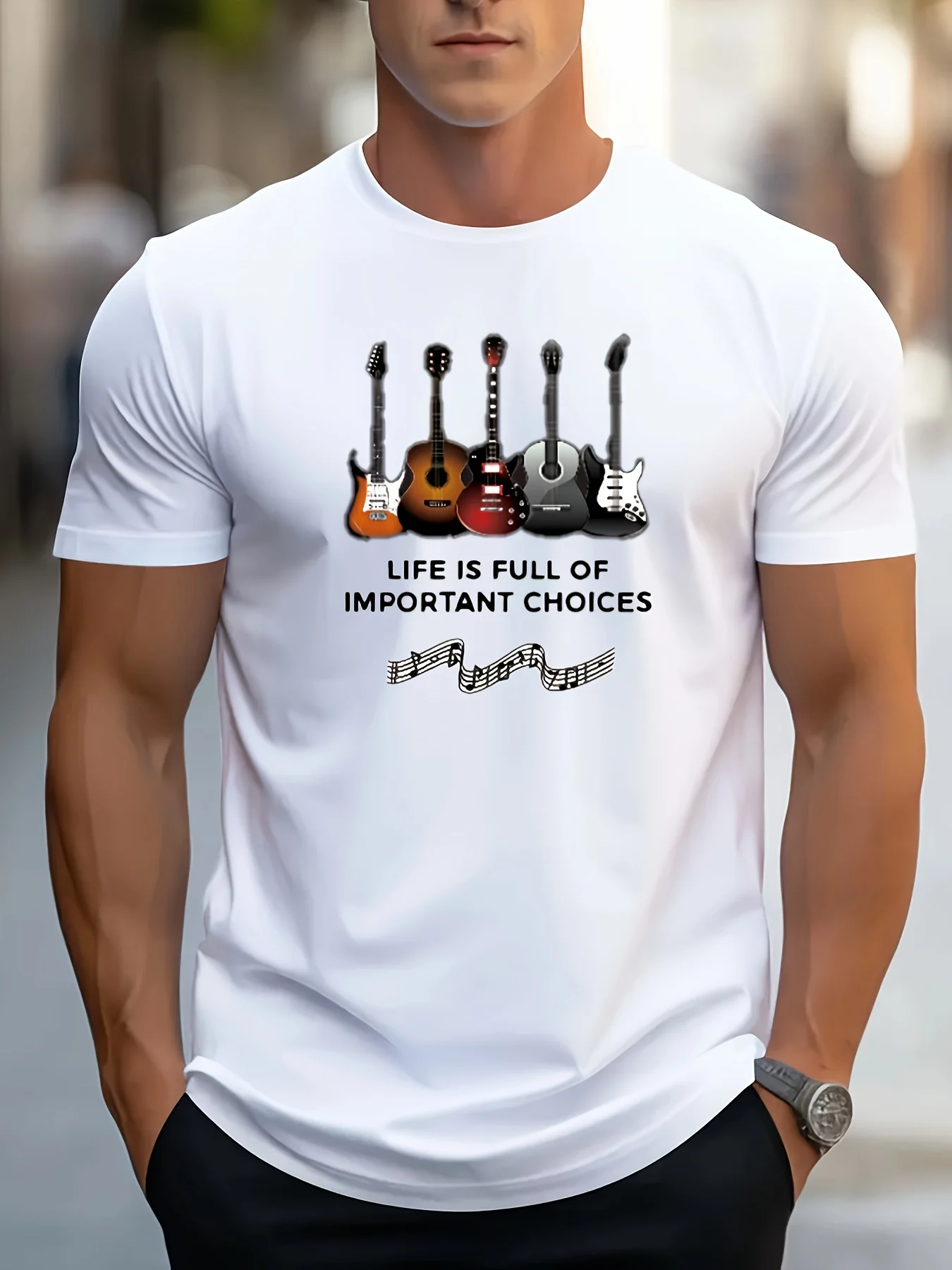 تي شيرت كاجوال بأكمام قصيرة ورقبة دائرية مطبوع على الموضة للرجال #4