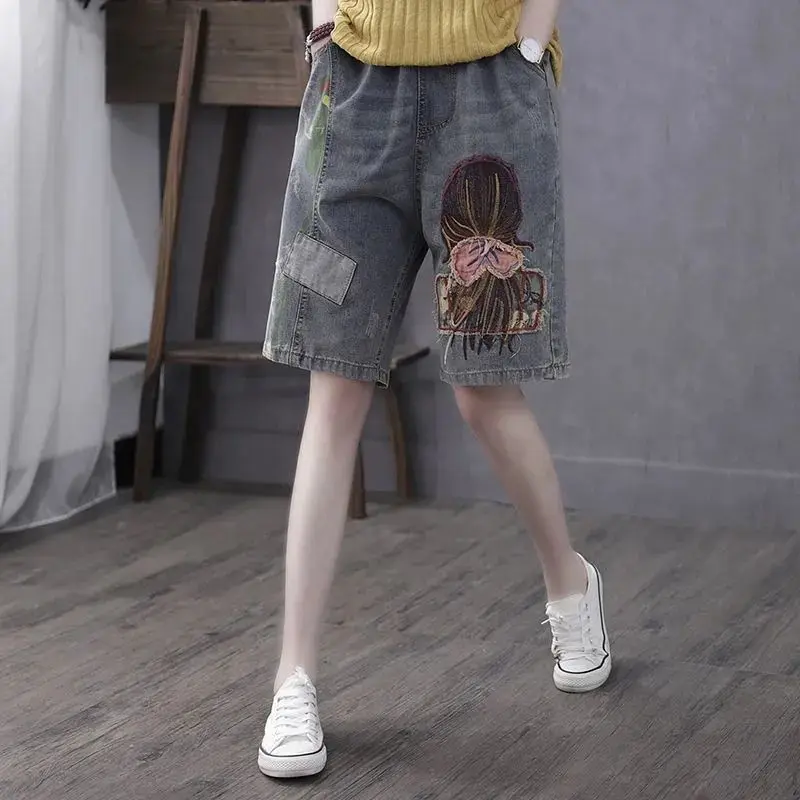 Cropped Trousers Shorts Women's Denim Korean Fashion Oversize Pants Jeans Skirt Bottoms Baggy Urban Cyber Street Wear Jean Q441