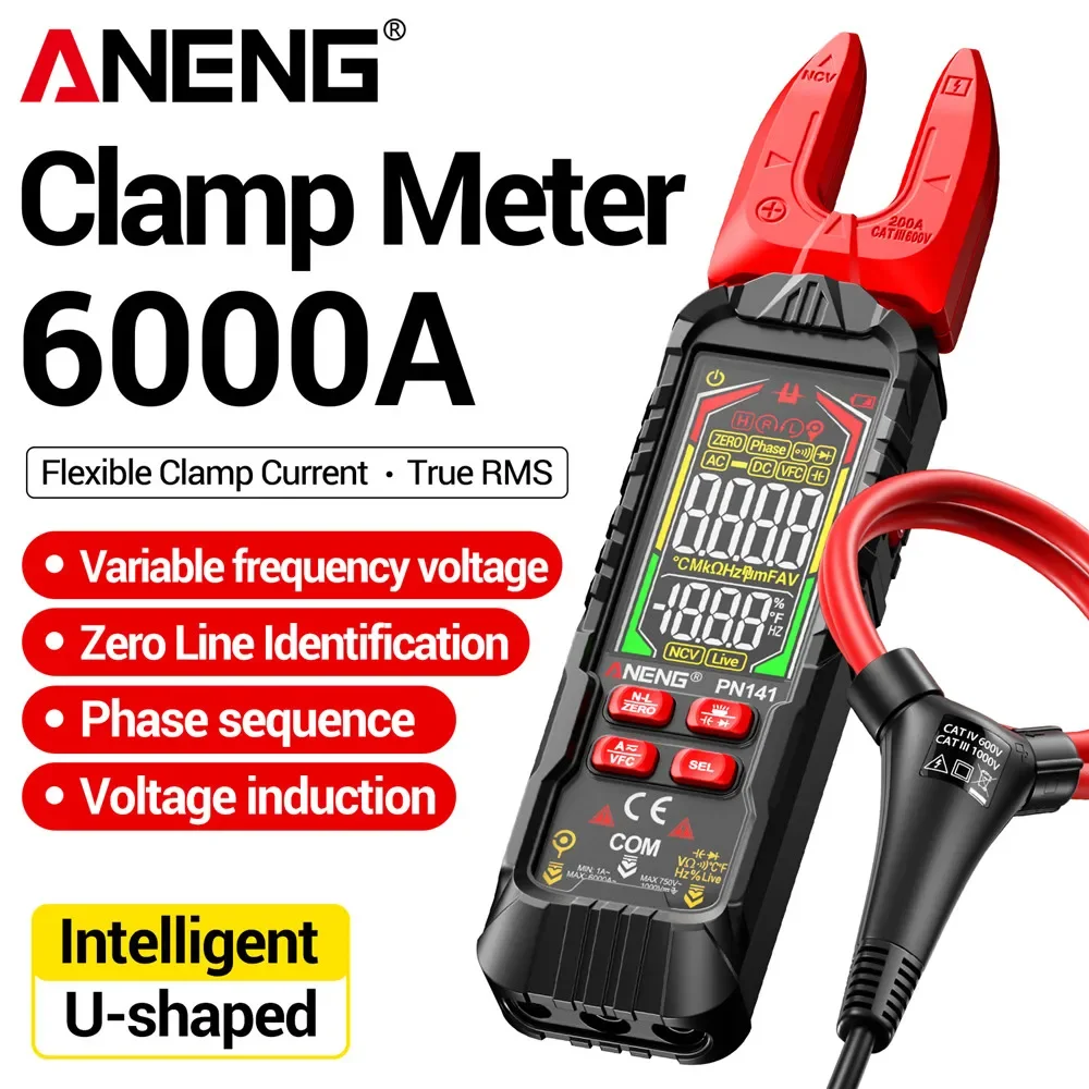 ANENG PN141 Flexible Clamp Meter Rogowski Coil 6000 Counts True RMS Digital Multimeter Ammeter AC/DC Voltage Current Resistance