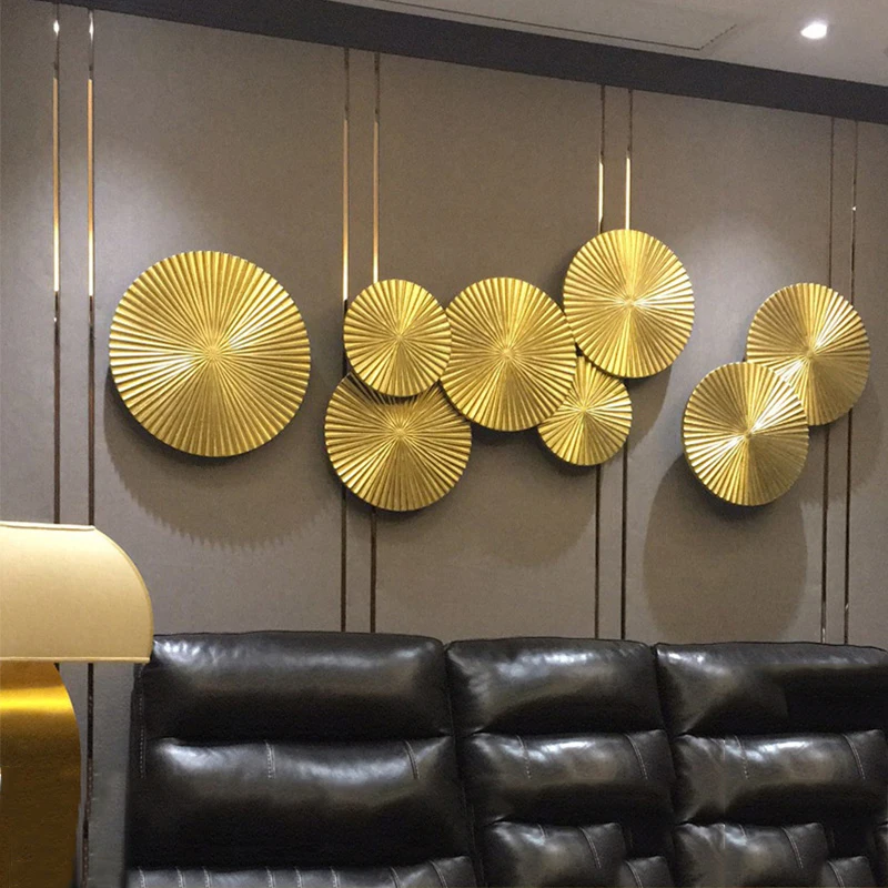 Modern Wood Gold Round Shape Wall Mural Ornaments Home Livingroom Sticker Sofa Background Hanging Crafts Decoration