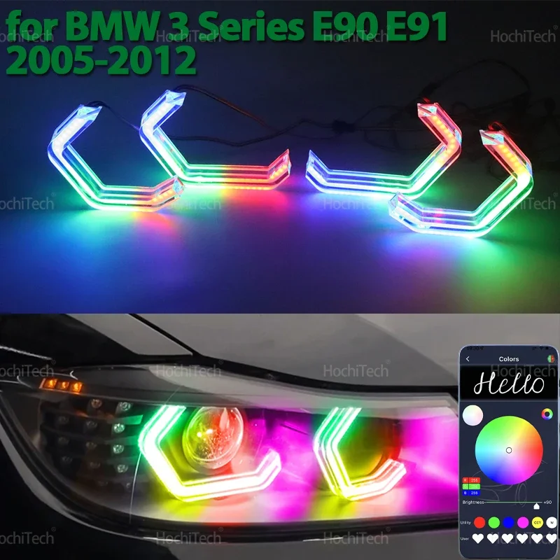 

For BMW 3 Series E90 E91 2005-2012 RGB colorful Dynamic light Angel Eyes Rings Led M4 style APP control DRL Turn signal Light