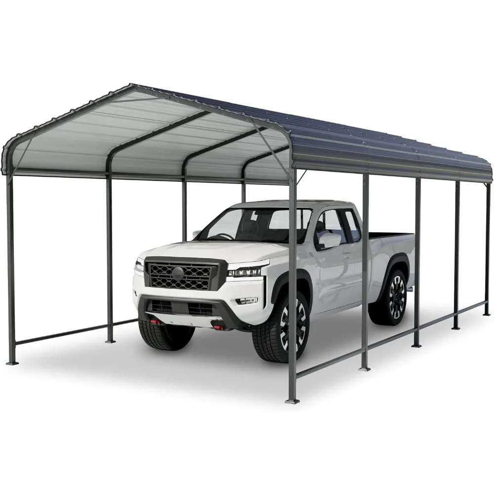 

Heavy Duty Metal Carport Canopy with Galvanized Steel Roof, Outdoor Garage Car Shelter Shade for Car Truck and Boats