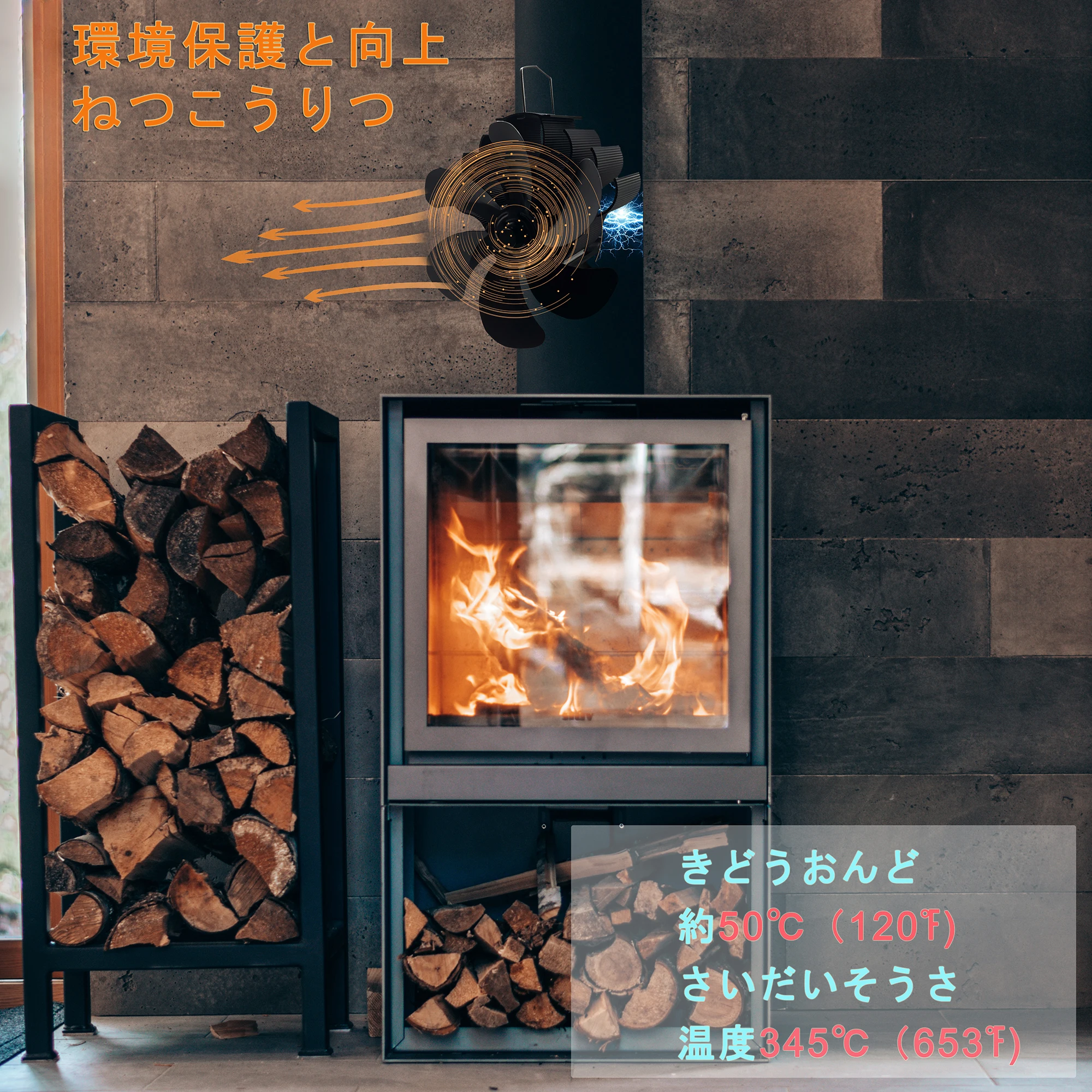 Magnetic Fireplace Fan, Stove Fan Without Electricity, Quiet Log Burner Fan with 6 Blades,Stove Flue Pipe Fan