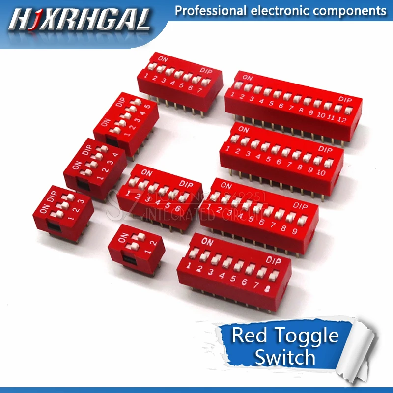 100PCS Slide Type Switch 1 2 3 4 5 6 7 8 9 10 12 Bit 2.54mm Position Way DIP Red Pitch Toggle Switch Red Snap Switch hjxrhal