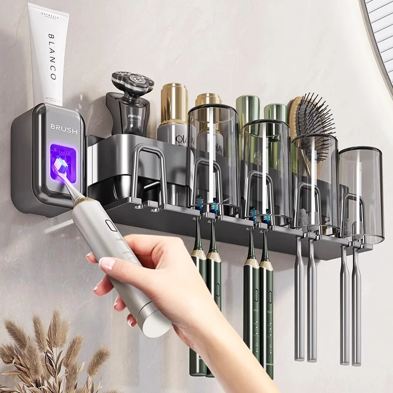 toothbrush holder toothpaste holder electric toothbrush holder space al0uminum punch-free toilet bathroom shelf rack