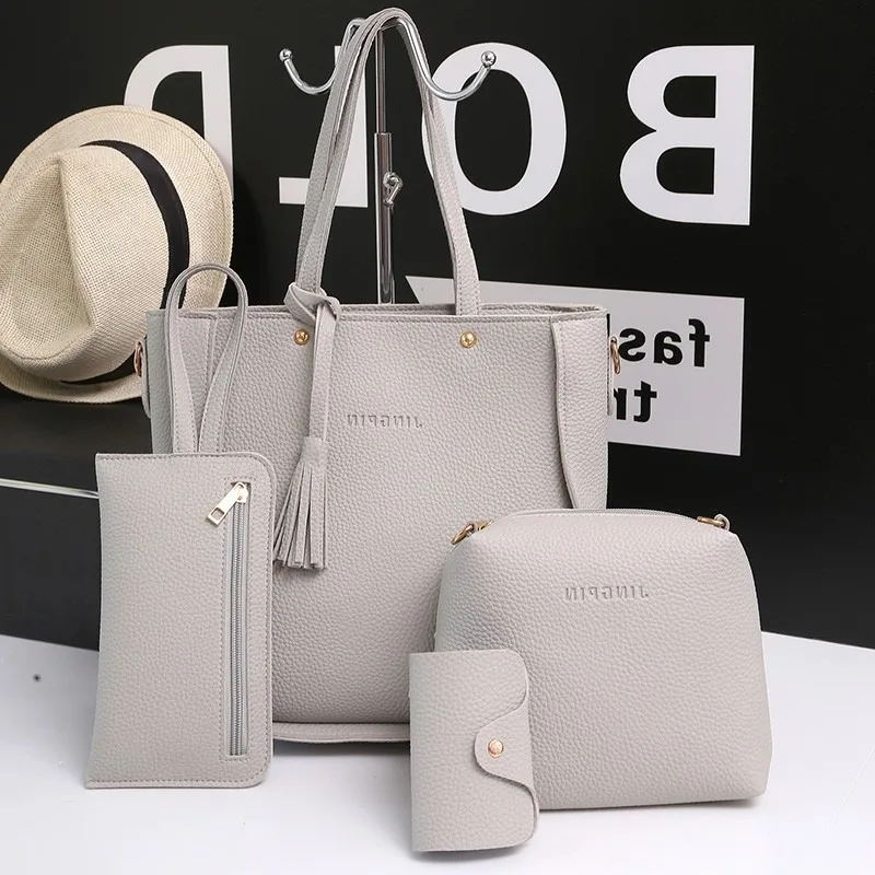 مجموعة حقائب نسائية عصرية على الطراز الكوري، نمط الليتشي، حقيبة دلو كبيرة محمولة بأربع قطع #2