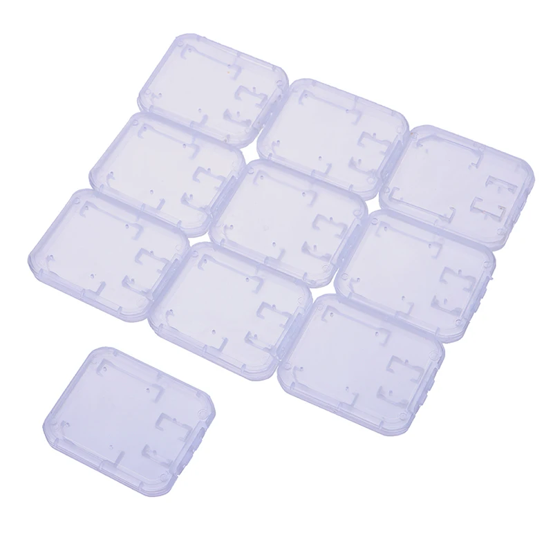 Transparente Memory Card Storage Box, Clear Plastic Case, Stick, Micro SD, TF Card Storage Box, Protection Holder, 10Pcs