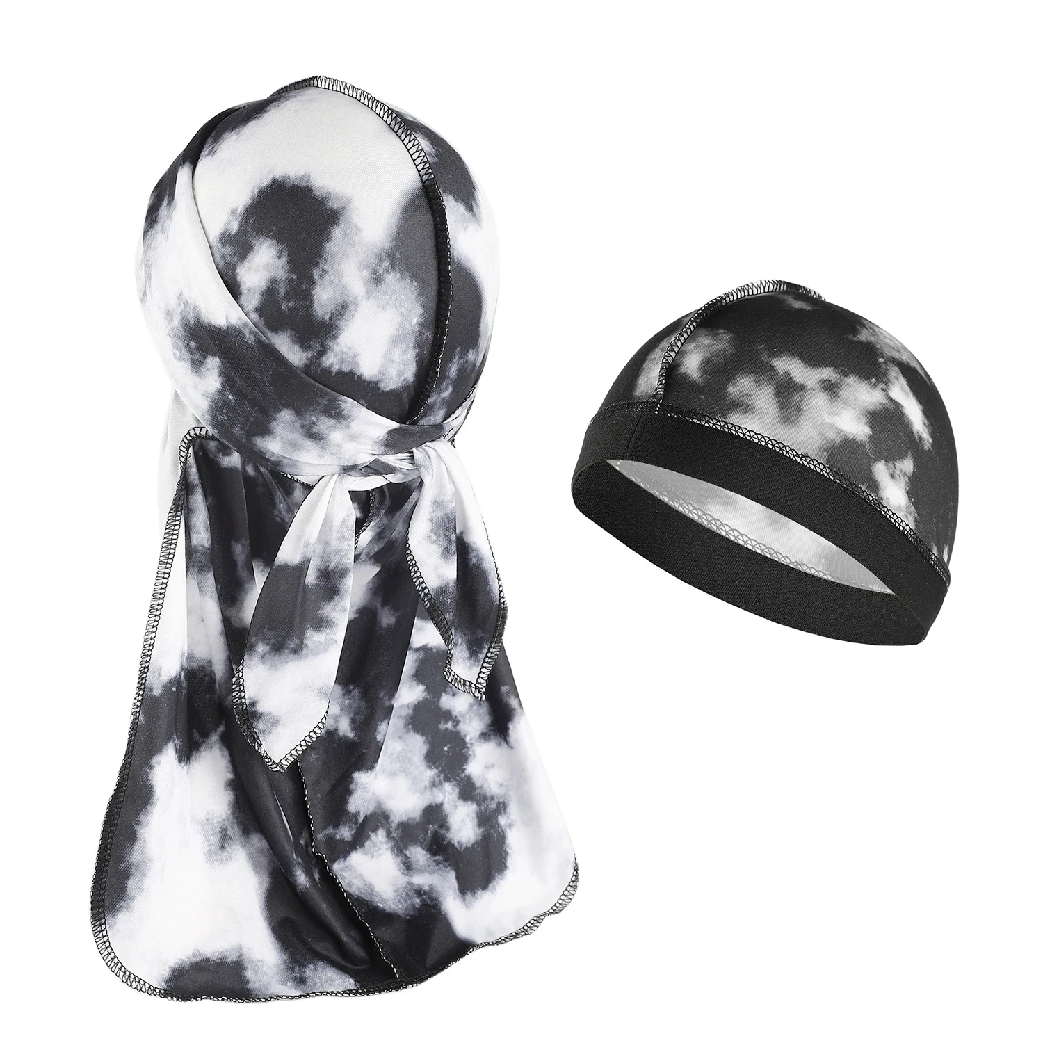Moda Camo męska jedwabisty turban Durag drukuj unisex jedwabne Durag nakrycia głowy bandany z pałąkiem na głowę akcesoria do włosów kapelusz piracki fale szmaty