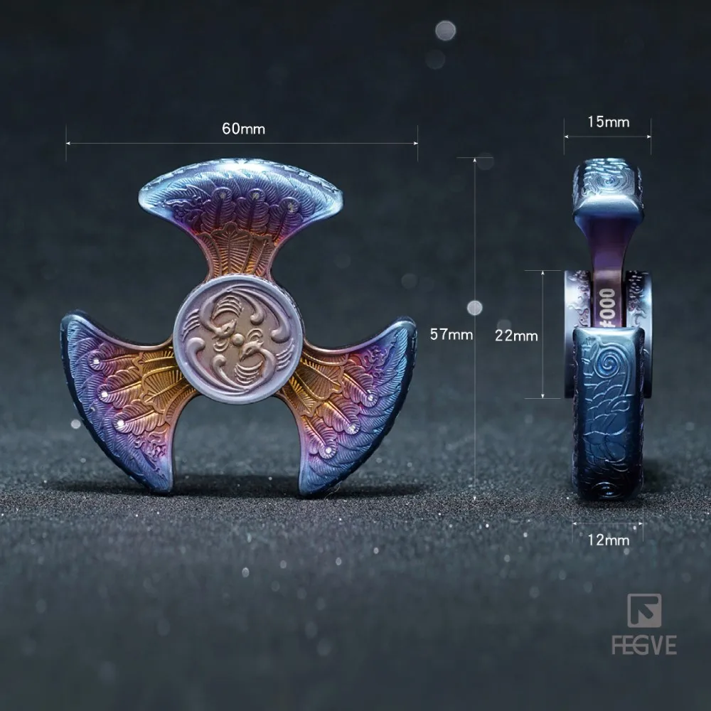 FEGVE EDC Fire Phoenix Hand Spinner Titanium Relief Fidget Spinner Stress Relief Toy Office Desk Anxiety Relief Gadgets