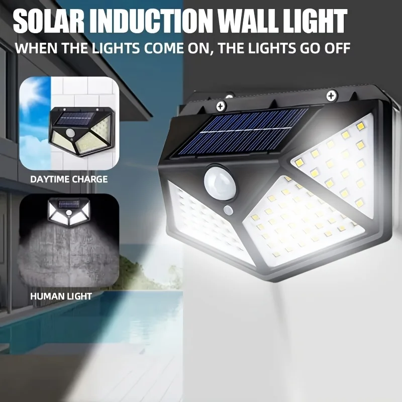 100LED Outdoor Solar Garden Light Outdoor Motion Sensor Lights Waterproof Solar Wall Lamp for Garden Fence Yard Pathway Stairs