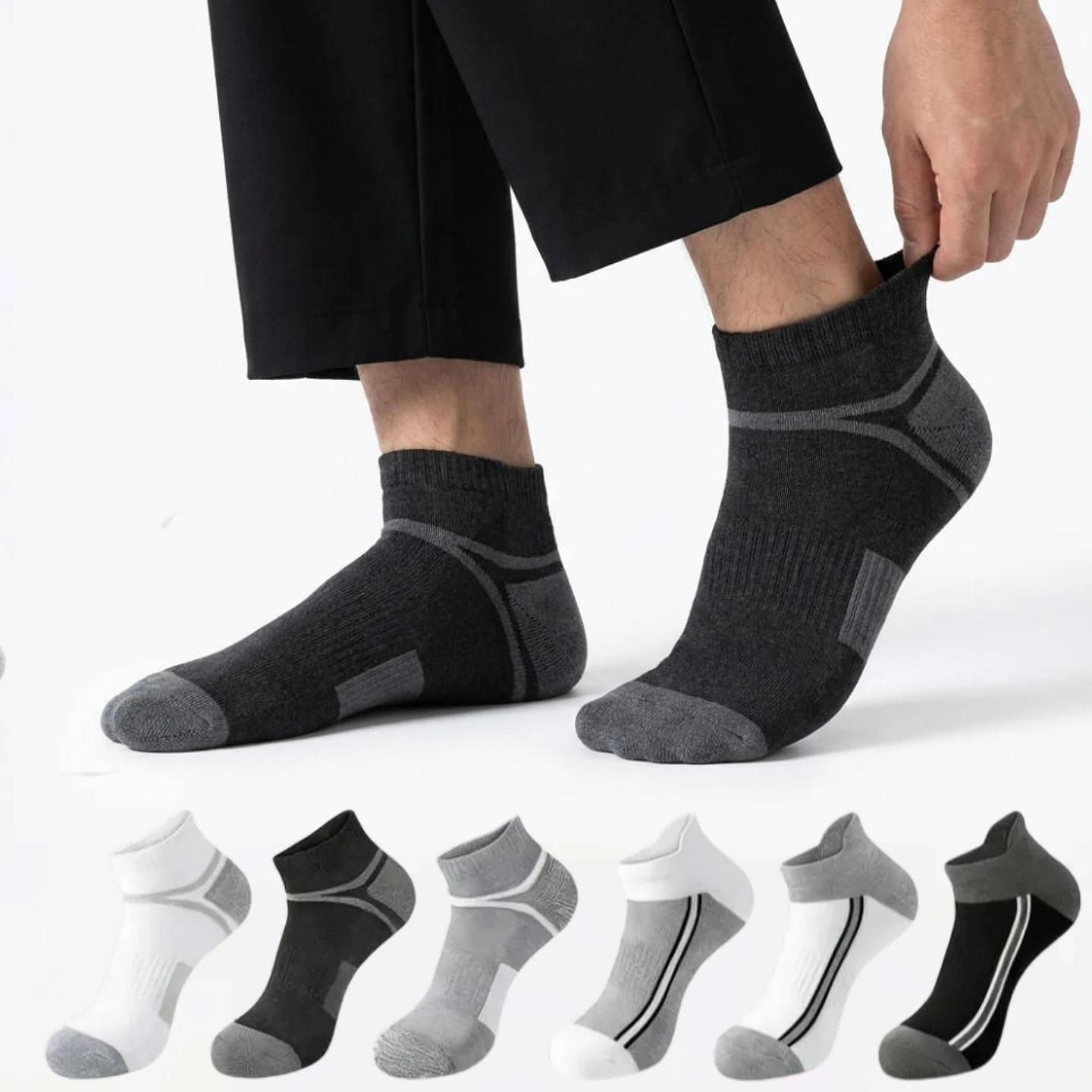 

15 PAIRS Men's Breathable Striped Ankle Socks, Soft Cotton Low Cut Sport Socks, 6-Pack Anti-Slip Running Socks for Daily & Gym