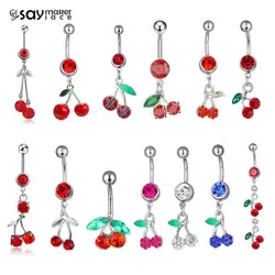 Fashion Fruit Cherry Pendant Belly Button Nail Piercing Fake Belly Button Ring Body Jewelry For Women