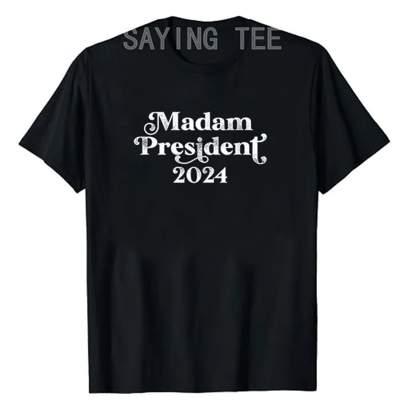 Madam President Kamala Harris 2024 T-Shirt Letters Printed Graphic Outfit Women's Fashion Feminism Saying Tee Short Sleeve Tops