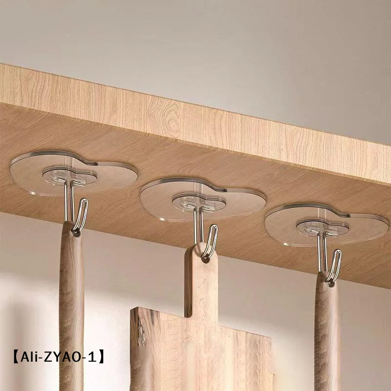 【O】20/40/60pcHeart Shape Transparent Hooks Non Punching Plastic Love Hangers Holder Self Adhesive Key Towel Multi-Purpose Hooks - view 2